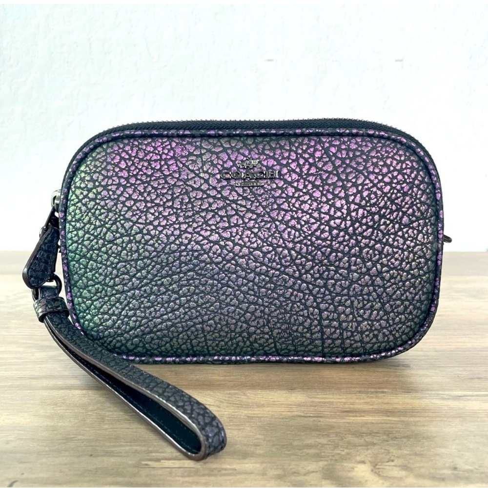 Coach Hologram Pebbled Leather Wristlet Crossbody